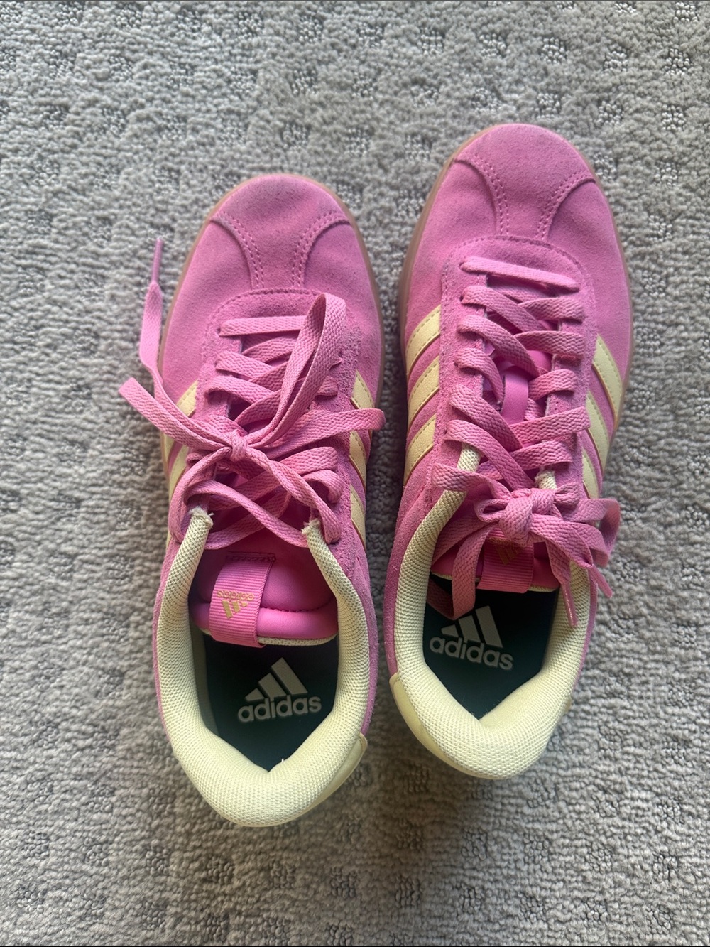 adidas Pink Suede Sneakers with Cream Stripes